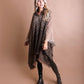 Herringbone Tweed Hooded Frayed Edge Poncho