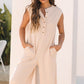 Smoke Gray Textured Buttoned Wide Leg Sleeveless Jumpsuit