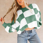 Green Checkered Bishop Sleeve Sweater