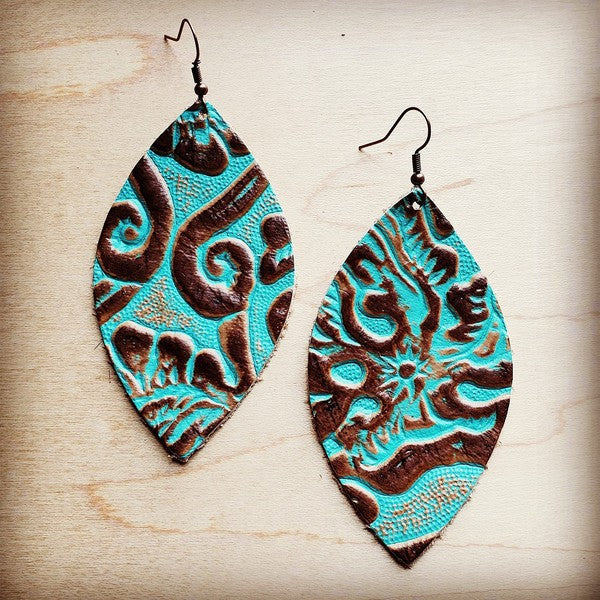 Leather Oval Earrings Cowboy Turquoise