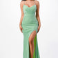 Sparkling knit jacquard side gather spaghetti gown