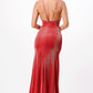 Sparkling knit jacquard side gather spaghetti gown