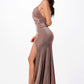 Sparkling knit jacquard side gather spaghetti gown