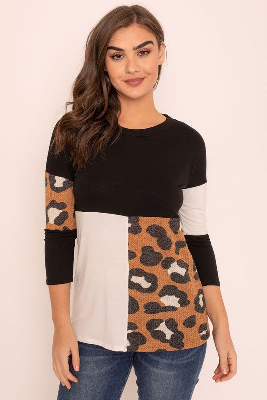 Plus Leopard Color Block Tunic