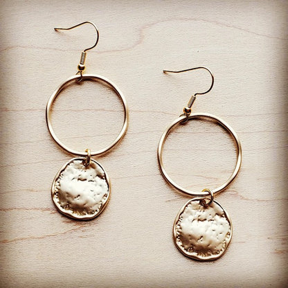 Matte Gold Hoop Earrings with Coin Dangle