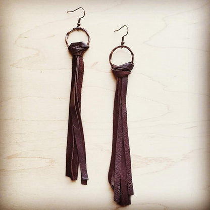 Leather Fringe Tassel Earring in Dark Brown