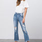 Stretch Mid Rise Crop Flare Jeans