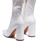 Pointed Toe Leather Block Heel Boots