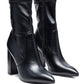 Pointed Toe Leather Block Heel Boots