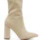 Pointed Toe Leather Block Heel Boots