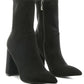 Pointed Toe Leather Block Heel Boots