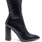 Pointed Toe Leather Block Heel Boots