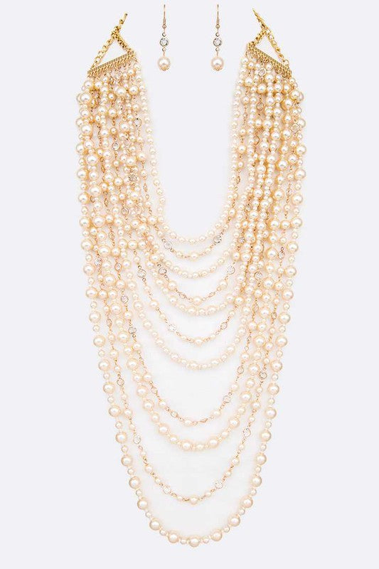 Million Layered Pearl Strands Necklace Set