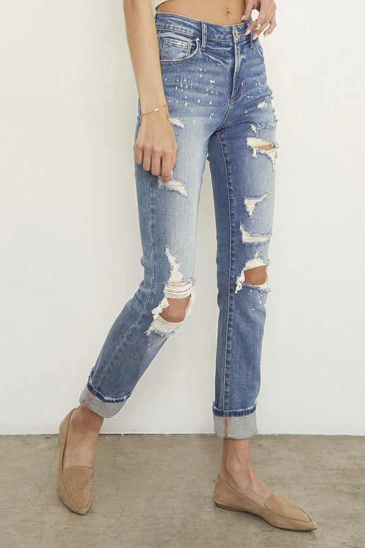 Destroyed Front Girlfriend Jeans