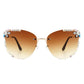 Rimless Rhinestone Fashion Cat Eye Sunglasses