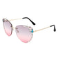 Rimless Rhinestone Fashion Cat Eye Sunglasses