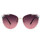 Rimless Rhinestone Fashion Cat Eye Sunglasses