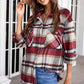 Geometric Plaid Print Pocketed Shirt for women