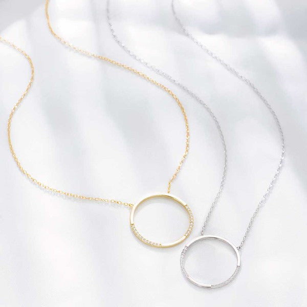 CIRCLE NECKLAGE WITH RHINESTONES GOLD OR SILVER 