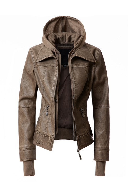 BROWN FAUX LEATHER JACKET 