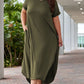 Green Plus Size V Neck Rolled Cuffs Maxi Dress