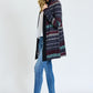 Long Tribal Print Hooded Cardigan