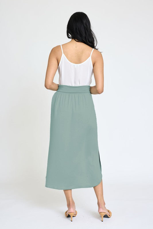 Plus Solid Side Slit Midi Skirt