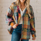 Mustard Red plaid button Shacket Cardigan Sweater