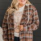 Brown Plus Size Plaid Contrast Button up Hooded Jacket