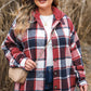 Red Printed Plus Size Plaid Button up Hooded Jacket