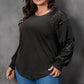 Black Plus Size Sequin Patchwork Crew Neck Long Sleeve Top