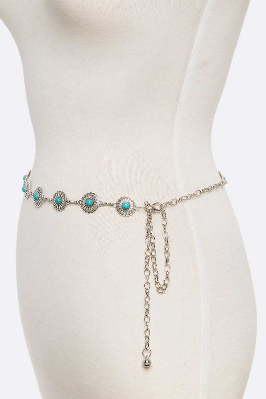 Turquoise Round Concho Chain Belt