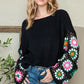 Black Floral Crochet Bell Sleeve Loose Sweater