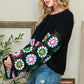 Black Floral Crochet Bell Sleeve Loose Sweater