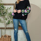 Black Floral Crochet Bell Sleeve Loose Sweater