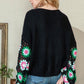 Black Floral Crochet Bell Sleeve Loose Sweater