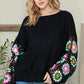 Black Floral Crochet Bell Sleeve Loose Sweater