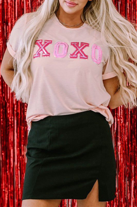 Pink Valentines Shiny XOXO Graphic T-shirt