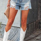 Fringe rhinestone distressed shorts