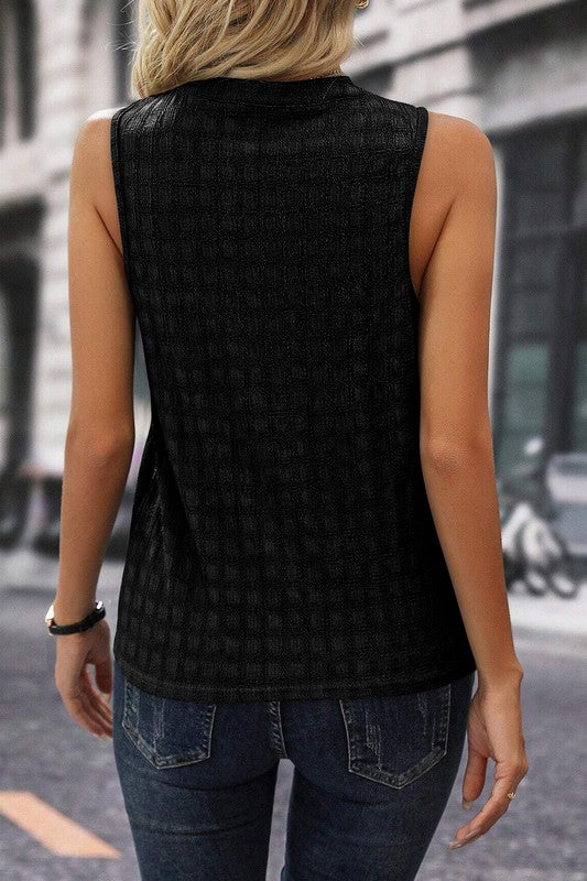 Textured Notched Neckline Tank Top