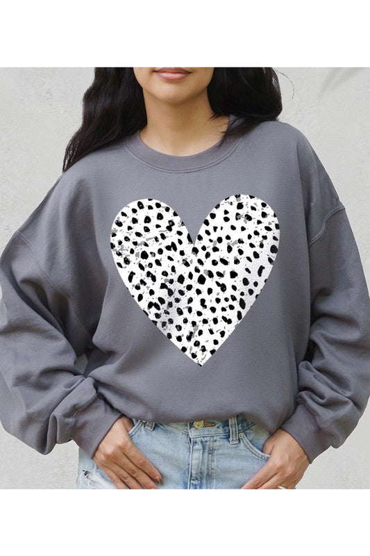 VALENTINE Grunge Distressed Dalmatian Print Heart Unisex Fleece Sweatshirt