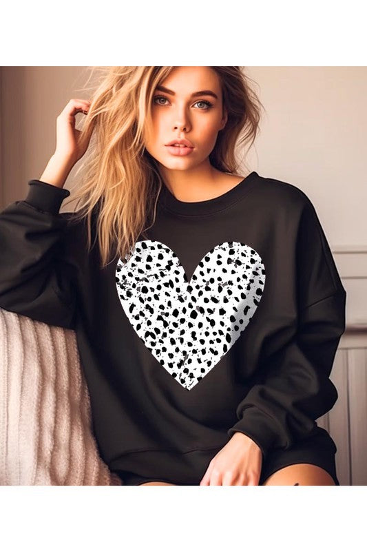 VALENTINE Grunge Distressed Dalmatian Print Heart Unisex Fleece Sweatshirt