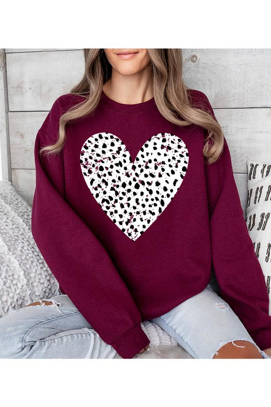 VALENTINE Grunge Distressed Dalmatian Print Heart Unisex Fleece Sweatshirt