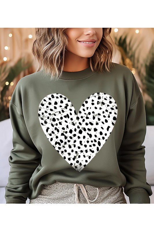 VALENTINE Grunge Distressed Dalmatian Print Heart Unisex Fleece Sweatshirt