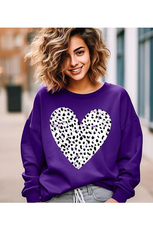 VALENTINE Grunge Distressed Dalmatian Print Heart Unisex Fleece Sweatshirt