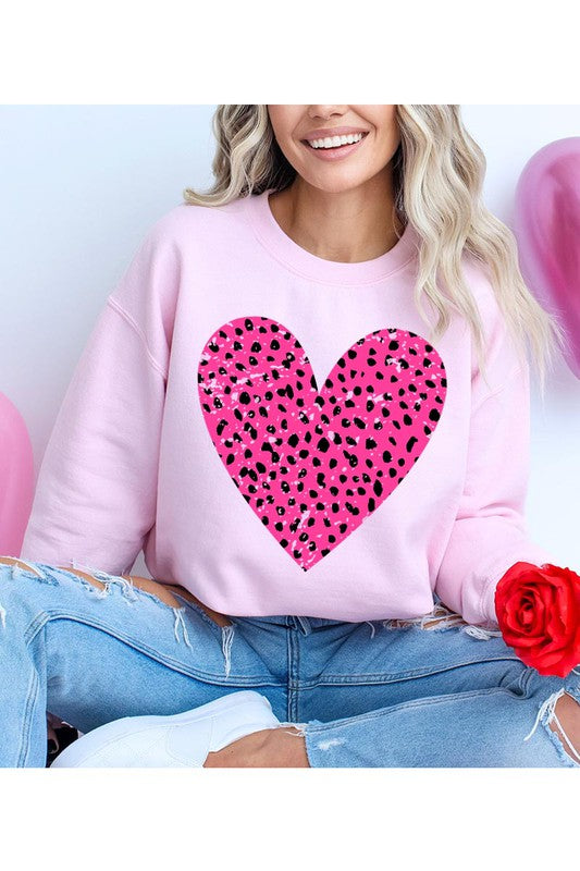 VALENTINE Grunge Distressed Dalmatian Print Heart Unisex Fleece Sweatshirt