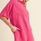 Bright Pink Half Button Collared Loose Romper