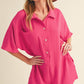 Bright Pink Half Button Collared Loose Romper