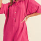 Bright Pink Half Button Collared Loose Romper