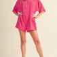 Bright Pink Half Button Collared Loose Romper